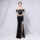 Off The Shoulder Sequin Bodice Split Front Prom Dress