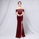 Off The Shoulder Sequin Bodice Split Front Prom Dress