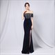Off The Shoulder Sequin Bodice Split Front Prom Dress