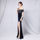 Off The Shoulder Sequin Bodice Split Front Prom Dress