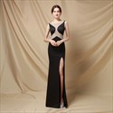 Robe de Bal Dos Nu avec Col Illusion et Embellissements Perles