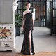 Long Sequin One Shoulder Split Front Evening Dress