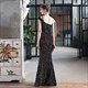 Long Sequin One Shoulder Split Front Evening Dress