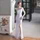 Long Sequin One Shoulder Split Front Evening Dress
