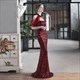 Sequin Mermaid High Neck Halter Evening Gown With Beading