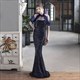 Sequin Mermaid High Neck Halter Evening Gown With Beading