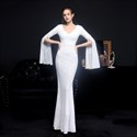 Robe de Soirée Sirène en Sequins à Col V avec Manches Longues