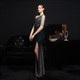 Ein-Schulter Pailletten Prom Dress mit Frontschlitz und Perlen