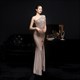 Ein-Schulter Pailletten Prom Dress mit Frontschlitz und Perlen