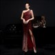 Ein-Schulter Pailletten Prom Dress mit Frontschlitz und Perlen