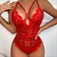 V-Neck Spaghetti Strap One Piece Sheer Lace Teddy