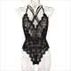 V-Neck Spaghetti Strap One Piece Sheer Lace Teddy