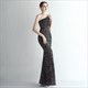 Long One Shoulder Sequin Overlay Split Front Prom Dress