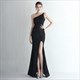 Long One Shoulder Sequin Overlay Split Front Prom Dress
