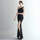 Long One Shoulder Sequin Overlay Split Front Prom Dress