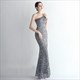 Long One Shoulder Sequin Overlay Split Front Prom Dress