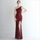 Long One Shoulder Sequin Overlay Split Front Prom Dress