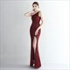 Long One Shoulder Sequin Overlay Split Front Prom Dress