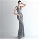 V-Neck Sleeveless Sequin Ruched Split Front Prom Dress
