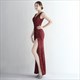 V-Neck Sleeveless Sequin Ruched Split Front Prom Dress