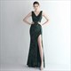 V-Neck Sleeveless Sequin Ruched Split Front Prom Dress