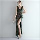 Sequin V-Neck Sleeveless Pleated Split Front Prom Dress