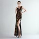 Sequin V-Neck Sleeveless Pleated Split Front Prom Dress