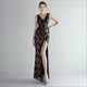 Sequin V-Neck Sleeveless Pleated Split Front Prom Dress
