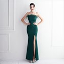 Robe de bal sirène sans bretelles avec fente devant et pompons