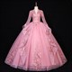 Lace Applique Keyhole Back Ball Gown Dresses With Long Sleeves