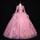 Lace Applique Keyhole Back Ball Gown Dresses With Long Sleeves