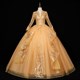Lace Applique Keyhole Back Ball Gown Dresses With Long Sleeves