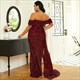 Langes schulterfreies Pailletten-Prom Dress mit vorderem Schlitz