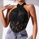 Halter Bra Crop Top Lace Embellished Bustier