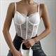 Spaghetti Strap Lace Embellished Bustier Corset Crop Tops