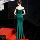 Off The Shoulder Split Front Prom Dress With Cascading Ruffles