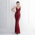 Robe de bal sirène à sequins, bretelles spaghetti et col V