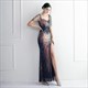 Sequin Sheath Split Front V-Neck Prom Dresses With Beading