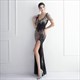 Sequin Sheath Split Front V-Neck Prom Dresses With Beading