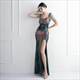 Sequin Sheath Split Front V-Neck Prom Dresses With Beading