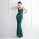 Sequin V-Neck Backless Long Prom Dress With Beading