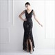 Sequin Embellished V-Neck Sleeveless High Low Prom Dress
