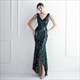 Sequin Embellished V-Neck Sleeveless High Low Prom Dress