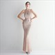 High Neck Sleeveless Keyhole Mermaid Sequin Prom Dresses