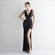Deep V-Neck Sleeveless Sequin Split Front Prom Dress
