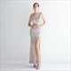 Deep V-Neck Sleeveless Sequin Split Front Prom Dress