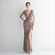 Deep V-Neck Sleeveless Sequin Split Front Prom Dress