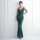 V-Neck Spaghetti Strap Sequin Backless Prom Dress
