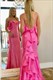 Hot Pink Spaghetti Straps Ruffle Back Mermaid Prom Dresses