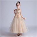 Robe de princesse d'anniversaire en tulle, sans manches, appliques en dentelle